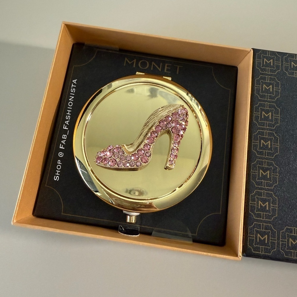 Monet Gold and Pink Compact Mirror